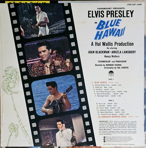 Elvis Presley Blue HAwaii Back Vinyl Album Back Cover